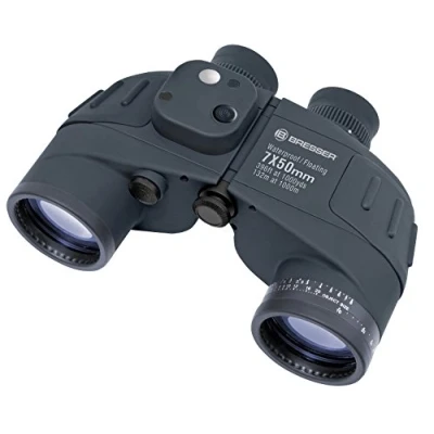 Abbildung von Bresser Fernglas Nautic 7x50 wasserdicht mit 360 Kompass, Strichplatte zur Entfernungs und Größenberechnung, stickstoffgefüllt inklusive Bereitschaftstasche, Staubschutzkappen Trageriemen