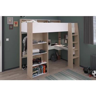Abbildung von Parisot Hochbett Shelter 11 (1 St) integrierter Schreibtisch, Leiter, Regal, Kleiderstange, Ablagen