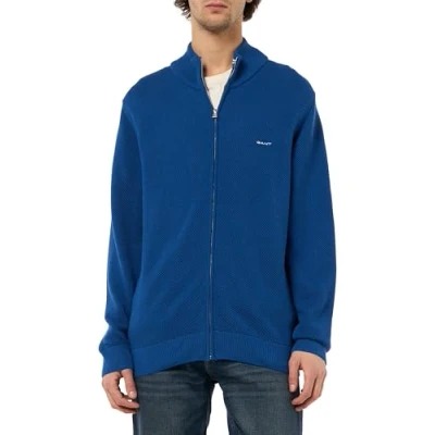Abbildung von GANT Herren Cotton Pique Zip Cardigan Strickjacke, Rich Blue, XL