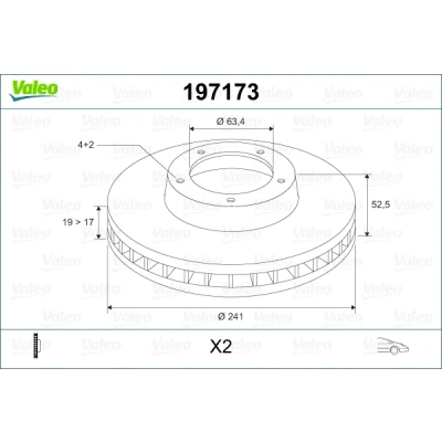 Abbildung von VALEO 197173 Bremsscheibe Vorderachse 241 19 4 Belüftet HYUNDAI: ACCENT 2, 1