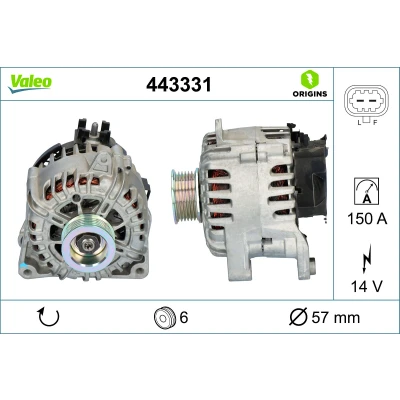 Abbildung von Drehstromgenerator VALEO ORIGINS NEW O.E. TECHNOLOGIE 443331