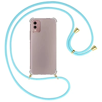 Abbildung von mtb more energy® Handykette kompatibel mit Nokia C32 Himmelblau/Gold Smartphone Hülle zum Umhängen Anti Shock Full TPU Case