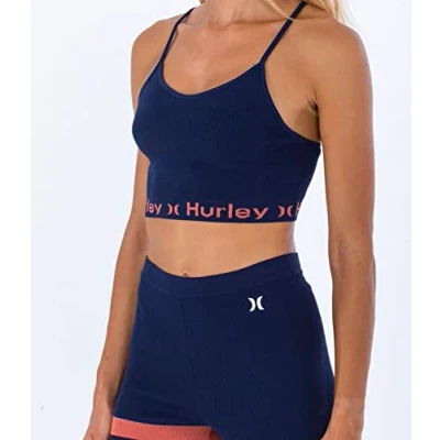 Abbildung von Hurley Damen Kontrast Text Active Top T Shirt, Indigoblau (Mood Indigo), S