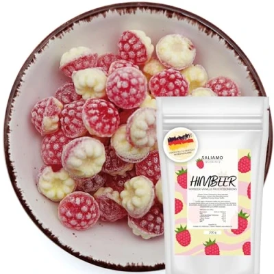 Abbildung von Saliamo 200g Frucht Bonbons Himbeere Vanille Geschmack Retro Fruchtbonbons wie früher Jahrmarkt Deutsche Manufaktur
