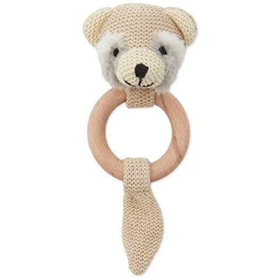 Abbildung von Bieco Greifling Baby Rassel Niedliche Waschbär Häkel mit Holz Ring für Junge &amp; Mädchen Gehäkelt Greifringe