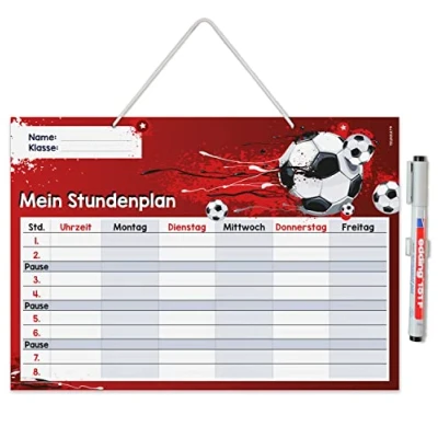 Abbildung von younikat Stundenplan abwischbar zum aufhängen I Fußball rot inkl. Stift wiederbeschreibbar Grundschule Jungen Mädchen dv982