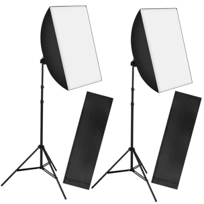 Abbildung von tectake 2er Set Studioleuchte Studio Stativ Blitz, (mit Softbox und ausziehbarem Stativ)