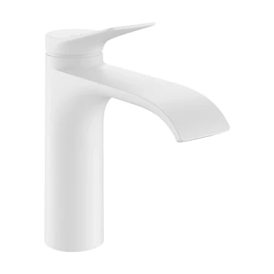Abbildung von hansgrohe Vivenis Waschtischarmatur mit Zugstangen Ablauf, energiesparend (CoolStart), Wasserhahn Bad Auslauf Höhe 110 mm, Mischbatterie Waschbecken wassersparend (EcoSmart), Mattweiß, 75023700
