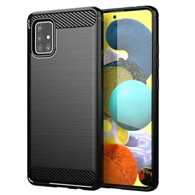 Abbildung von Cadorabo Hülle kompatibel mit Samsung Galaxy A51 5G Schutzhülle TPU Silikon Case Karbon Optik Slim Kratzfest Weiche Gummi Rundumschutz für in Schwarz
