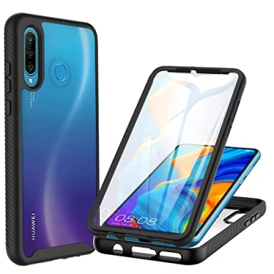 Abbildung von CENHUFO für Huawei P30 Lite Hülle, 360 Grad Schutzhülle Stoßfest Panzerhülle mit Eingebautem Displayschutz Outdoor Bumper Full Cover Case Handyhülle Lite/New Edition Schwarz