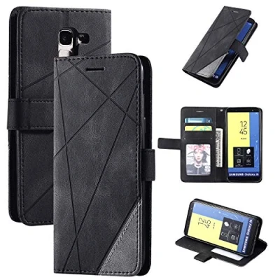 Abbildung von QiongniAN kompatibel mit Samsung Galaxy On6 2018 Hülle Leder,kompatibel SM J600F/DS J6 / J600G/DS J600FN J600FZ J600L/N Klapphülle Handytasche Case Black