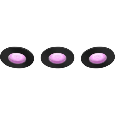 Abbildung von Philips Hue Xamento Badezimmer Einbaustrahler Weiß und Farblicht Dreierpack schwarz rund