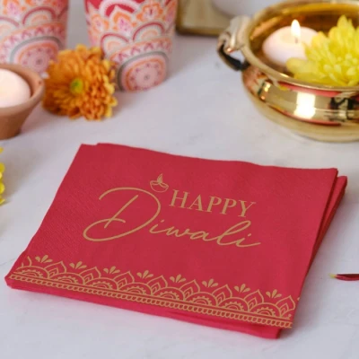 Abbildung von Ginger Ray Happy Diwali Papierservietten, 16 x cm, Stück