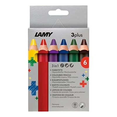 Abbildung von LAMY 3plus Farbstifte 520 6er Set: Faltschachtel mit 6 Farbstiften Stifte aus Zedernholz ergonomischer Form und hoher Farbbrillanz Extradicke Mine Ø 10 mm, Farbstift 15 mm