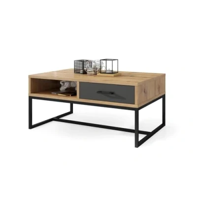 Abbildung von All4All Couchtisch Marco Kaffeetisch Wohnzimmertisch Industriell Sofatisch mit Schublade kompakte Größe 90x60cm 05 Artisan Eiche + Anthrazit