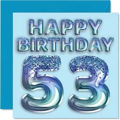 Abbildung von Geburtstagskarte zum 53. Geburtstag für Männer Blauer Glitzer Party Ballon Happy Birthday Karten 53 Jahre alten Mann, Onkel, Pops, Papa, Opa, Oma, 14 x cm, 5,7 14,5 fünfzig