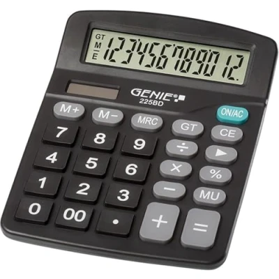 Abbildung von GENIE Taschenrechner 225 BD, 12 stellig, Solar und Batterie, großes angewinkeltes Display, schwarz