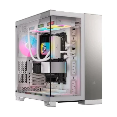 Abbildung von CORSAIR 6500X Mid Tower ATX Doppelkammer PC Gehäuse Gehärtetes Panoramaglas Umgekehrte Verbindung Motherboard Kompatibel Keine Ventilatoren Inbegriffen Weiß/Satin Grau Aluminium