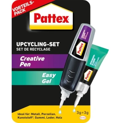 Abbildung von Pattex Sekundenkleber Upcycling Set, 2 er Set bestehend aus Creative Pen (3g) und Power Easy Gel (3g), Superkleber für schnelle Reparaturen kreative DIY Projekte zu Hause
