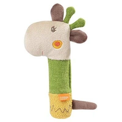 Abbildung von Fehn Stabgreifling Giraffe Motorikspielzeug für Babys zur Förderung der Motorik und Sinne Baby Spielzeug Kuscheltier Babyspielzeug Greifling mit Quietsche Geschenk Geburt ab 0+ Monaten