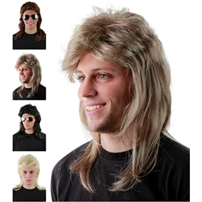 Abbildung von Lustige helle blonde Vokuhila Perücke für Herren zu Fasching Karneval graublonde 80er Jahre Bad Taste Proll Perücken Party Fokuhila