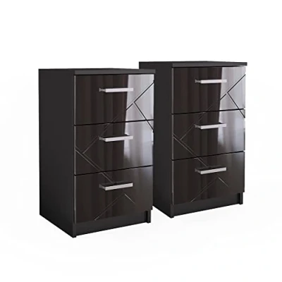 Abbildung von Vicco Nachtschrank Irma, Schwarz Hochglanz, 37.6 x 66 cm 2er Set