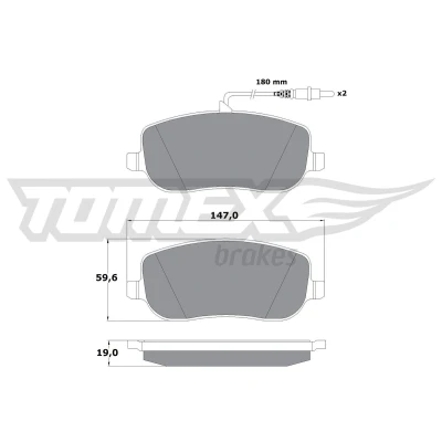 Abbildung von TOMEX brakes TX 13 34 Bremsbelagsatz Vorderachse inkl. Verschleißwarnkontakt CITROËN: C8, Jumpy I MPV, Kastenwagen, PEUGEOT: 807