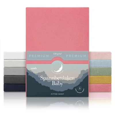 Abbildung von Laleni Premium Spannbettlaken 60/70 x 120/140 cm Babybett Oeko TEX zertifiziertes Bettlaken 60x120 Kinderbett Kinderbettwäsche 70x140 aus 100% Baumwolle Baby in Koralle