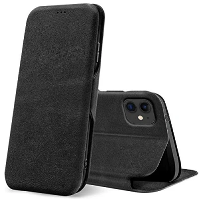 Abbildung von Verco Handyhülle für iPhone 11, Bookstyle Premium Handy Flip Cover Apple 11 Hülle [6,1 Zoll] [integr. Magnet] Book Case PU Leder Tasche, Schwarz