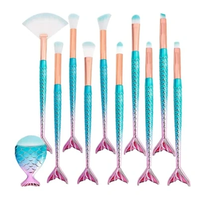 Abbildung von YKKJ Make Up Pinsel Set,3D Meerjungfrau Makeup 11 Stück Professionelle Kosmetik Schminkpinsel für Foundation, Pudercreme, Rouge, Lidschatten, Augenbrauen, Eyeliner
