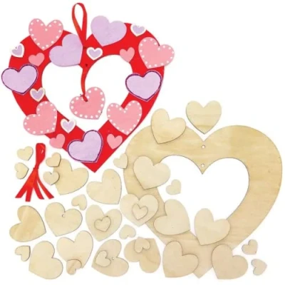 Abbildung von Baker Ross Herz Kranz Holz Bastelset 2er Pack, Valentinskranz Basteln für Kinder (FC432)