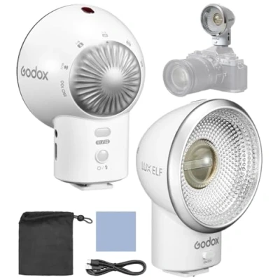 Abbildung von Godox LUX ELF Retro Kamerablitz, Kamera Blitzgerät, GN6, 5 Leistungsstufen, 400 Mal Blitzen mit voller Leistung integrierter Akku Einzelkontakt Blitzschuh kompatibel Canon Sony Nikon Kameras