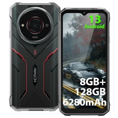 Abbildung von HOTWAV T7S Outdoor Smartphone, 6280mAh 8GB/128GB/1TB Erweiterbar 6.52&quot; HD+ Display Handy Ohne Vertrag Günstige, Android 13 21MP+8MP Kamera Dual SIM 4G LET Smartphone Face ID/GPS/IP68/ IP69K