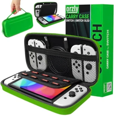 Abbildung von Orzly Tragetasche für Nintendo Switch OLED und Console Roter weißer schützender harter tragbarer Reisekoffer Shell Pouch &amp; Zubehör