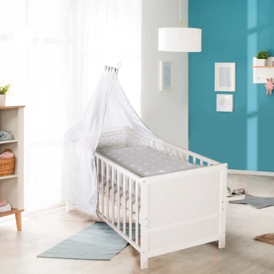 Abbildung von roba® Komplettbett Kinderbettset, Sterne grau, 70x140 cm, 5 tlg., mit Lattenrost, Matratze, Bettwäsche, Nest &amp; Himmel