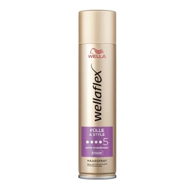 Abbildung von Wellaflex Fülle &amp; Style Haarspray Für Frauen Bis zu 48 Std. ultra starker Halt volles, voluminöses Haar Sanft zur Kopfhaut, dermatologisch getestet Vegane Formel Haltegrad 5 250ml