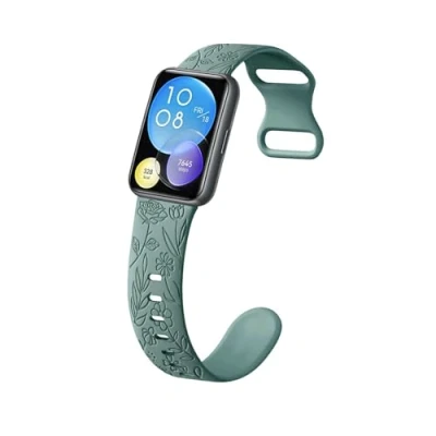 Abbildung von DINGK Silikon Armband Kompatibel mit Huawei Watch Fit 2 Armbänder, Weiches Sport Langlebig Floral Gravierte für Damen Ersatzarmband Uhrenarmband (7)