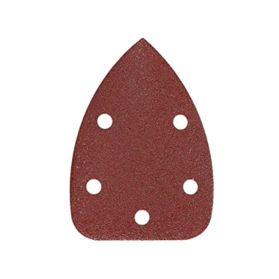 Abbildung von Mirka Red Deltaschleifer Schleifpapier Holz Schleifdreiecke Klett / 100x140x140mm Haftung 5 Loch Korn P60 Stück zum Schleifen von Holz, Metall und Kunststoff