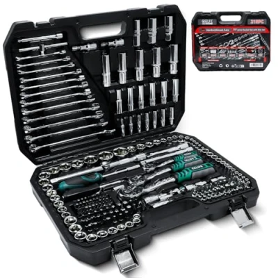 Abbildung von CCLIFE 218 tlg Steckschlüsselsatz Cr V Ratschenkoffer Werkzeugkoffer 72 Zähne 1/2&quot; 1/4&quot; 3/8&quot; Sechskant Steckschlüsseleinsatz Torx, Schlitz, Phillips, Pozidrive Bitsatz Steckschlüsseleinsätze