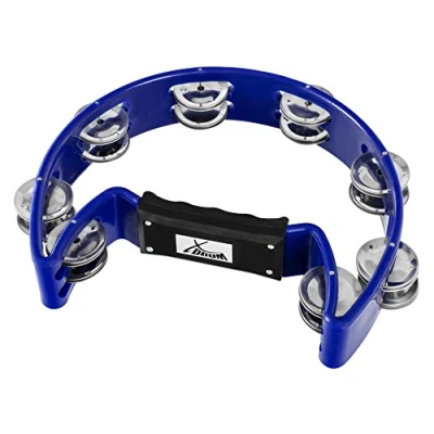 Abbildung von XDrum Hand Tambourin Halbmond Form (Tambourine, 16 Paar verchromte Stahl Schellen, Kunststoff) blau
