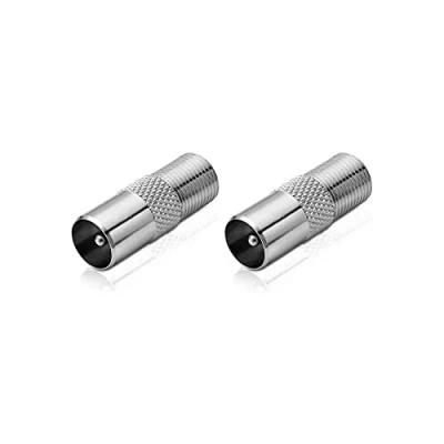 Abbildung von conecto Antennen Adapter, F Buchse auf IEC Koax Stecker, Adapter zum Verbinden von Anschlüssen mit Sat Anschlüssen, 2er Set