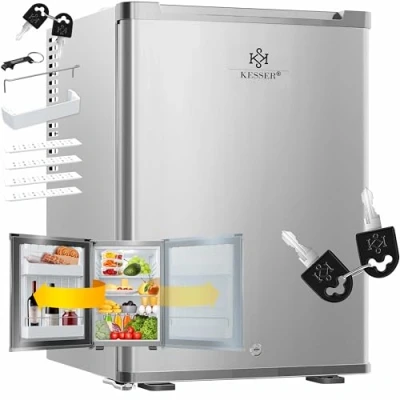 Abbildung von KESSER® Minikühlschrank mit Schloss, Minibar 40 Liter Nutzinhalt, Leise 22db, Abschließbar, Schlafzimmer, Wechselbarer Türanschlag, ca. 4 16C Höhe 57cm, Innenbeleuchtung Tisch Kühlschrank Silber