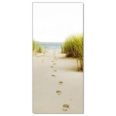 Abbildung von Wallario Selbstklebende Türtapete Spuren im Sand Fußspuren durch die Düne zum Meer Türposter 93 x 205 cm Abwischbar, rückstandsfrei zu entfernen