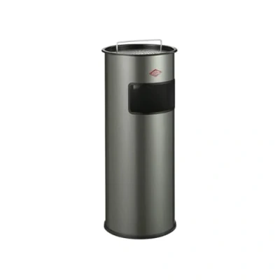 Abbildung von WESCO großer Standascher mit Sieb in der Farbe neusilber, pulverbeschichtetes Stahlblech, 50 Liter Volumen, Einwurfschlitz, ohne Einsatz