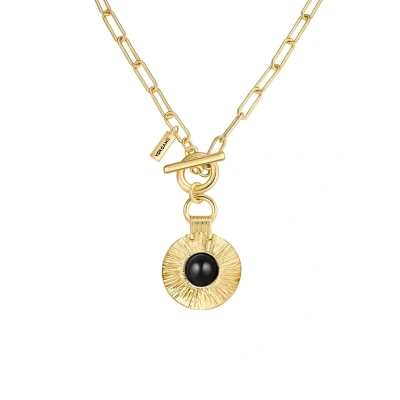 Abbildung von Yokoamii Damen Kette Metall Legierung Gelbgold Optik mit Achat schwarz Modeschmuckkette