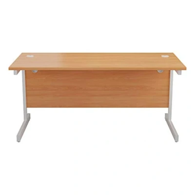 Abbildung von Office Hippo Strapazierfähiger rechteckiger Büroschreibtisch mit Tragebalken, PC Tisch für Büro oder Heimbüro, integriertem Kabelkanal, weißes Gestell, Top Platte aus Buche, 120 cm x 80
