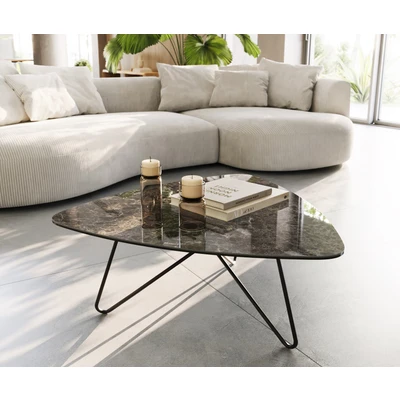 Abbildung von Couchtisch Ekrem 88x85 cm Keramik Laminam®Emperador Extra Lucidato Dunkelbraun Hairpin Metall Schwarz