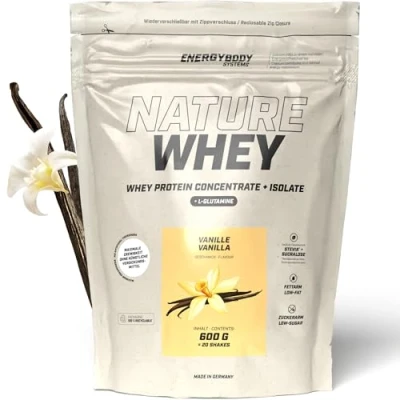 Abbildung von Energybody Nature Whey Protein Isolate &amp; Concentrate 600g Beutel/zucker und fettarmes Molkenproteinpulver/Eiweiß Pulver ohne künstliche Verdickungsmittel/Eiweiss Shake (Vanille)