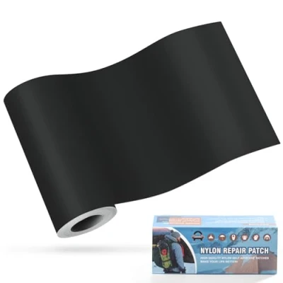 Abbildung von Nylon Selbstklebende Patches, OAZ 1 Rolle 10x160cm Selbstklebender Wasserdichte Reparatur Patch, Flicken Selbstklebend Schwarz, für Zelte, Daunenjacke, Schlafsack, Tasche