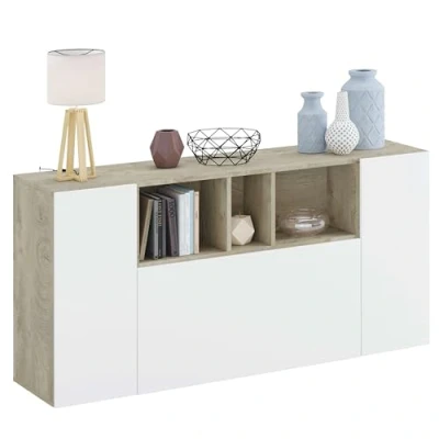 Abbildung von Habitdesign Loire Sideboard, Holzwerkstoff, Eiche Alaska und Weiß Artik, Unico